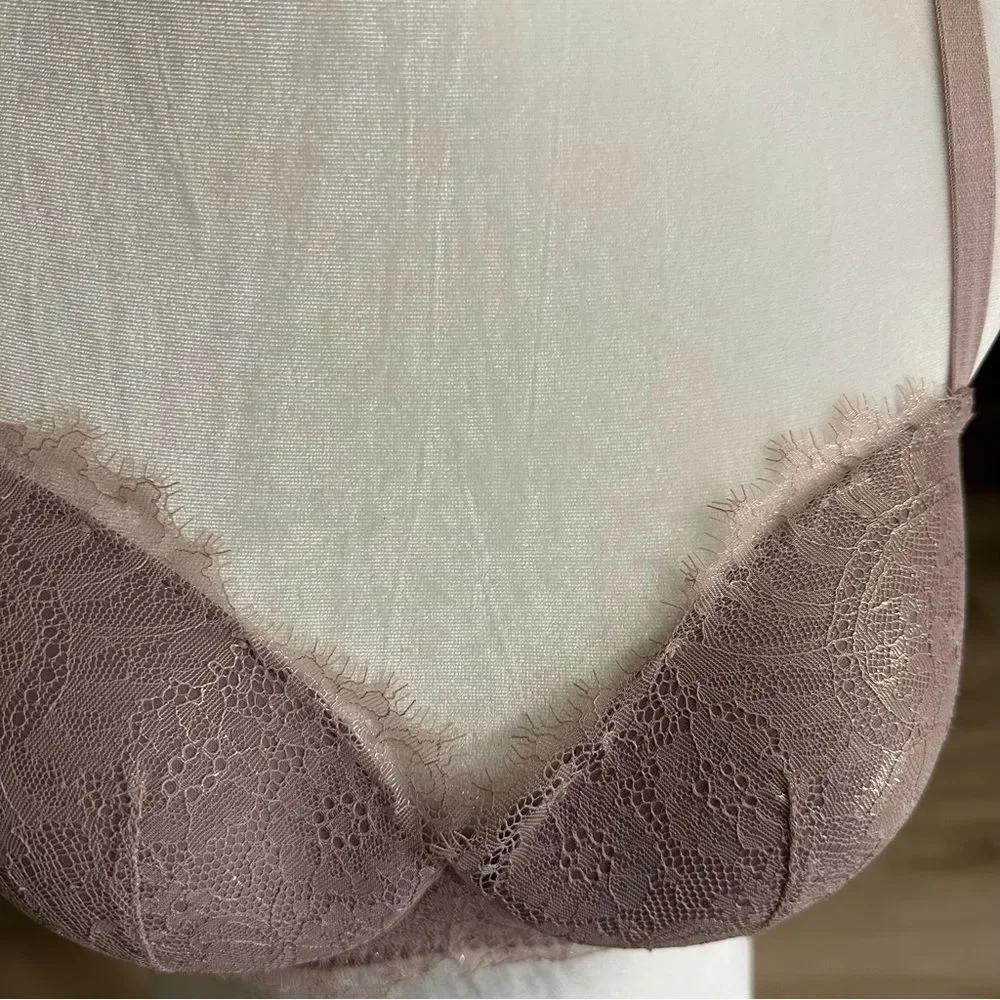 Victoria's Secret Dream Angels Lined Demi Bra Mauve 36D Womens‎ Lace Shimmer